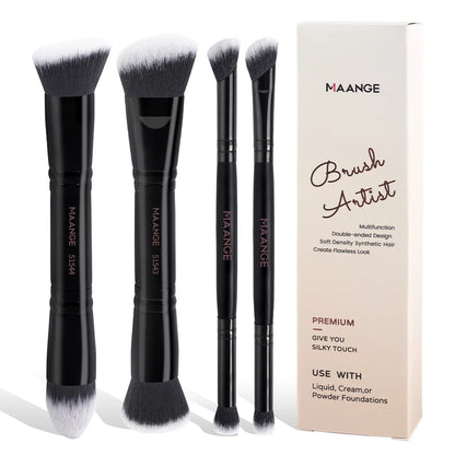 MAANGE 4pcs Basic Makeup Brushes Set With Box Dual-ended Foundations Powder Blush Details for Eyeshadow Brushes Beginner Travel