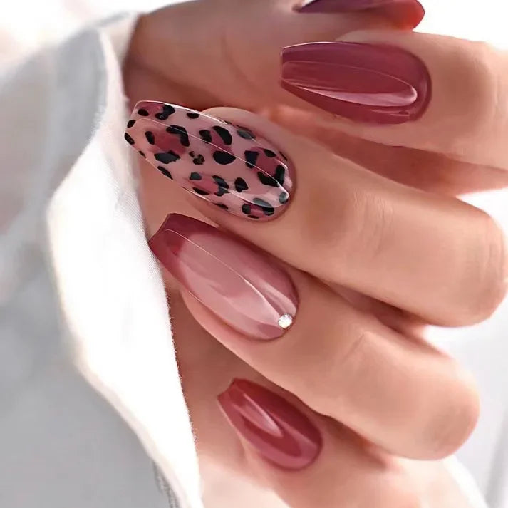 3D Bowknot Pearl Wearable Nail Art Fashion Leopard French Nude Almond Fake Nails Detachable Finished False Nails Press on Nails