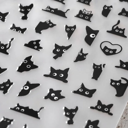 3D Self-Adhesive Nail Art Decals Sliders Decorations Manicure Accessories Black Cat Nail Stickers 3D Cute Cartoon Animal