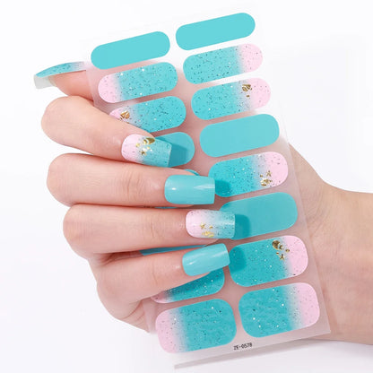 16Tips Full Cover Baking-Free Nail Polish Strips Summer Beach Coconut Tree Self-Adhesive DIY Nail Stickers Manicure Decoration