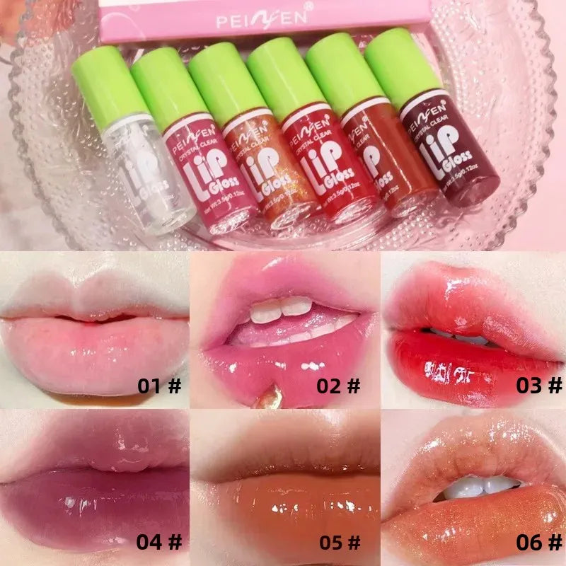 6 Pieces Glass Mirror Lip Gloss Set Hydrating Lightweight Lip Balm Glossy Shimmer Sheer Tint Peach Cherry Pink