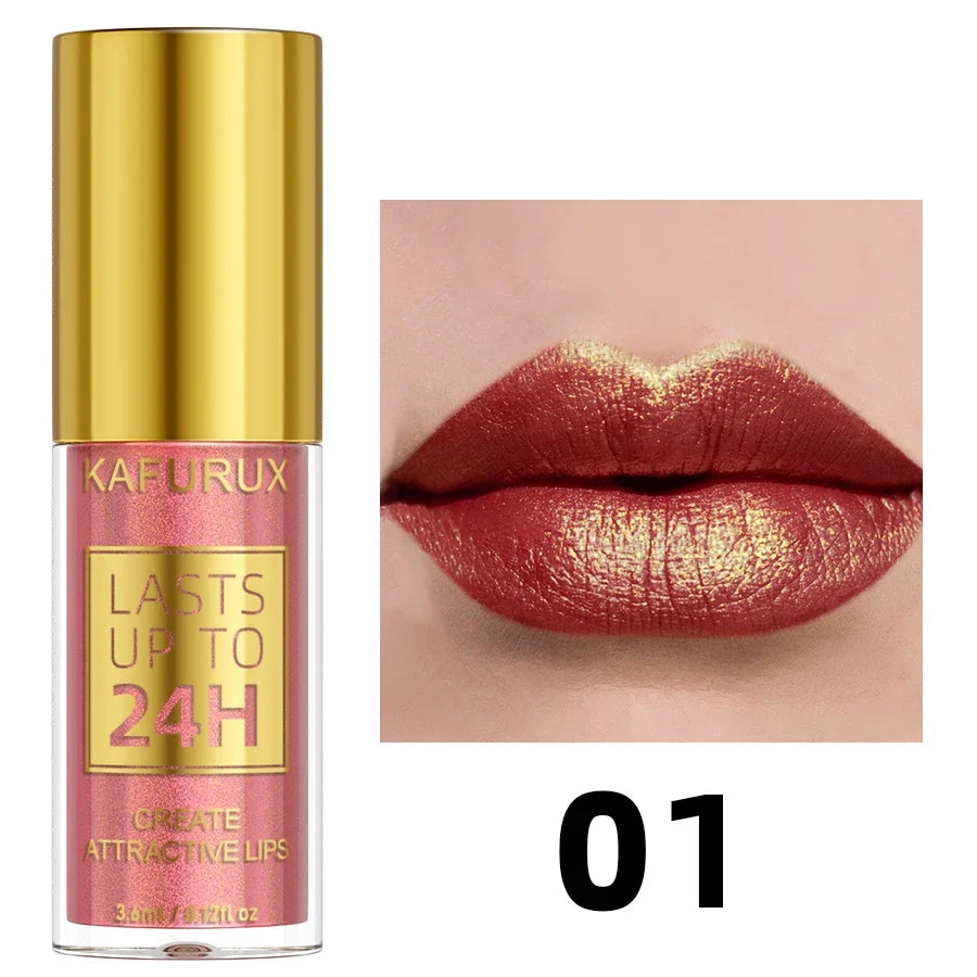Glitter Shiny Bold& Intense Metallic Lip Glaze Pearlescent Lip Tint, Waterproof Long Lasting Lip Gloss Makeup Matte Lip Gift fo