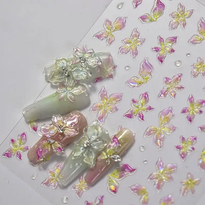 1pc Flower Nail Stickers Summer Floral Leaf Plant 5D Embossed Nail Slider Decals Self-Adhesive Nail Art Supplies Manicure Decor