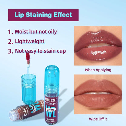 QIBEST Crystal Lip Gloss Mirror Watery Lip Glaze Long Lasting Moisturizing Lip Balm Plumping Gloss Oil Hydrating Makeup Lip Tint