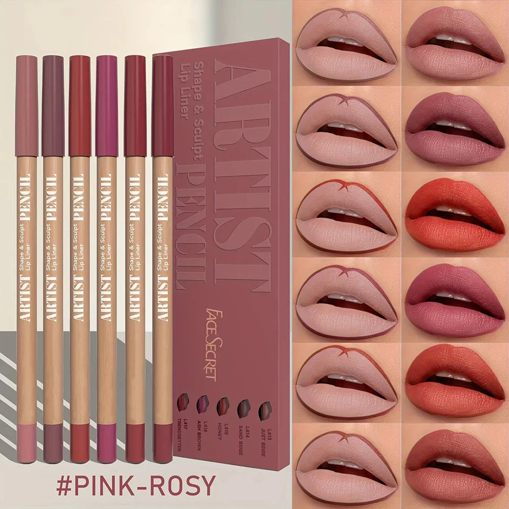 6pcs Velvet Matte Lip Liner Set | Long-Lasting, Non-Drying | Perfect for Delineating and Filling Lips