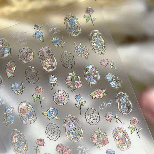 1pcs Dream Flower Window Shell Light Nail Art Stickers Japanese Flower Self Adhesive Stickers Press On Nails Decoration Decals