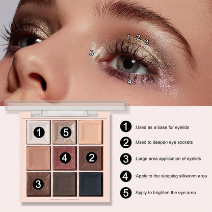 JUJU DREAM 9-Color Eyeshadow Palette, Matte & Shimmer Finish, Soft Milk Tea Tones, Compact & Easy for Daily Student Makeup