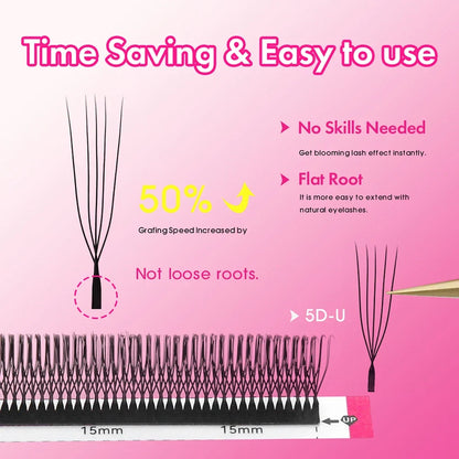 MASSCAKU U-shaped 3D 4D 5D Eyelash Extensions C D Curl U Shaped W Bloom Premade Fans Volume Lashes Natural Mink False Eyelashes