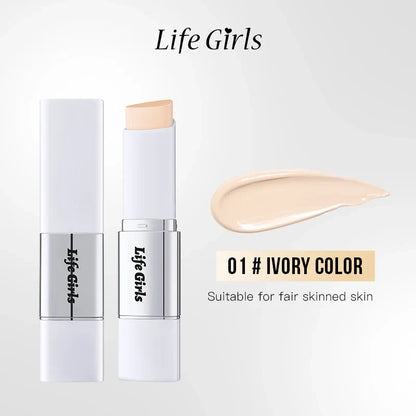Life Girls Double-Headed Foundation Stick with Brush Long-Lasting Concealer Moisturizer Easy to Smudge Natural Matte Nude Makeup