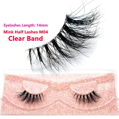 3D Mink Fluffy Half False Eyelashes Natural Soft Lightweight Clear Band Half Eye Strip Lashes Reusable Short Eyelashes Extension