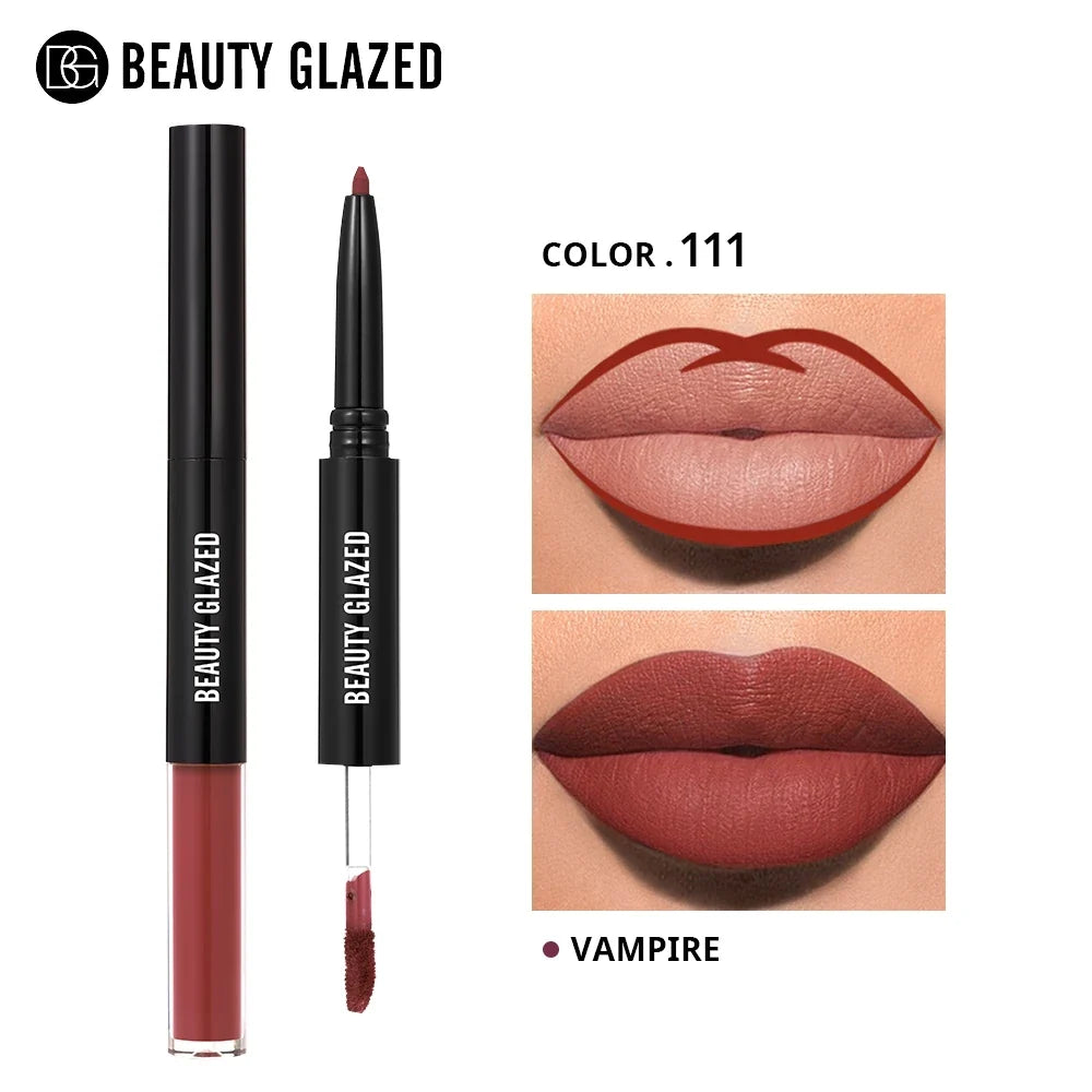 Beauty Glazed 2 In 1 Matte Lipliner Long-Lasting Lipstick Waterproof High Pigment Matte Lip Makeup