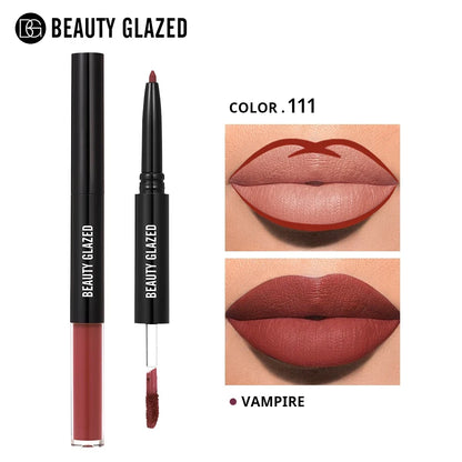 Beauty Glazed 2 In 1 Matte Lipliner Long-Lasting Lipstick Waterproof High Pigment Matte Lip Makeup