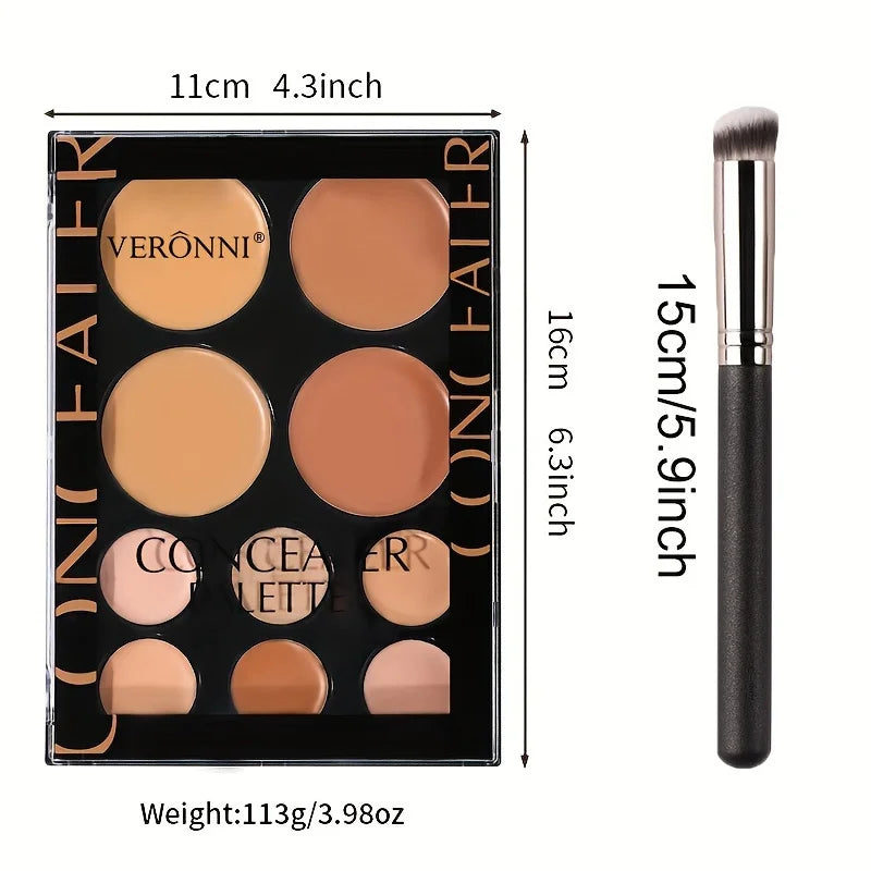 2pcs Concealer Palette with Brush Set, Silky Texture, High-Coverage Concealer Face Contour Palette Set