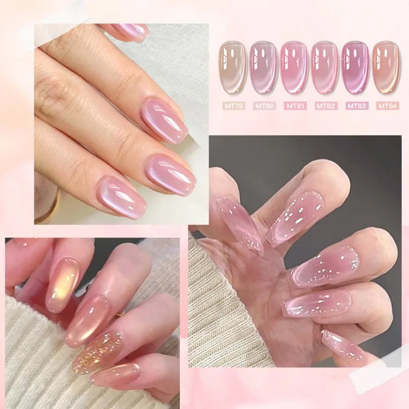 7pcs Shiny Cat Magnetic Gel Nail Polish Set With Magnetic Rod Pink Colorful Semi Permanent Soak Off UV Gel Varnish Nail Supplies