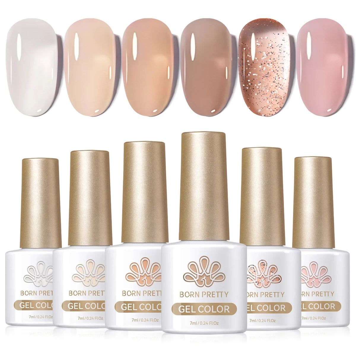 BORN PRETTY 6pcs Crystal Amber Gel Nail Polish Set Jelly Pink Nude Winter Semi Permanent Soak Off UV LED Varnish Manicure Kits