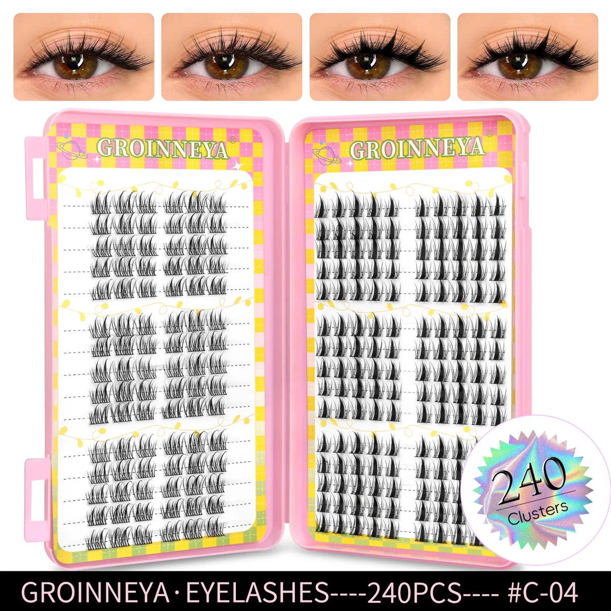 GROINNEYA Eyelashes Clusters 320 pcs Natural Eyelash extension Cluster Lashes Volume Mixed Tray Lashes Cluster Natural Lashes