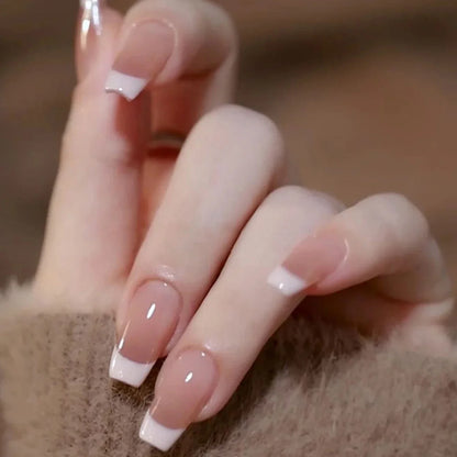 24pcs/set short square fake nails for women cute bride heart white french tips faux ongles y2k press on false nail supplies