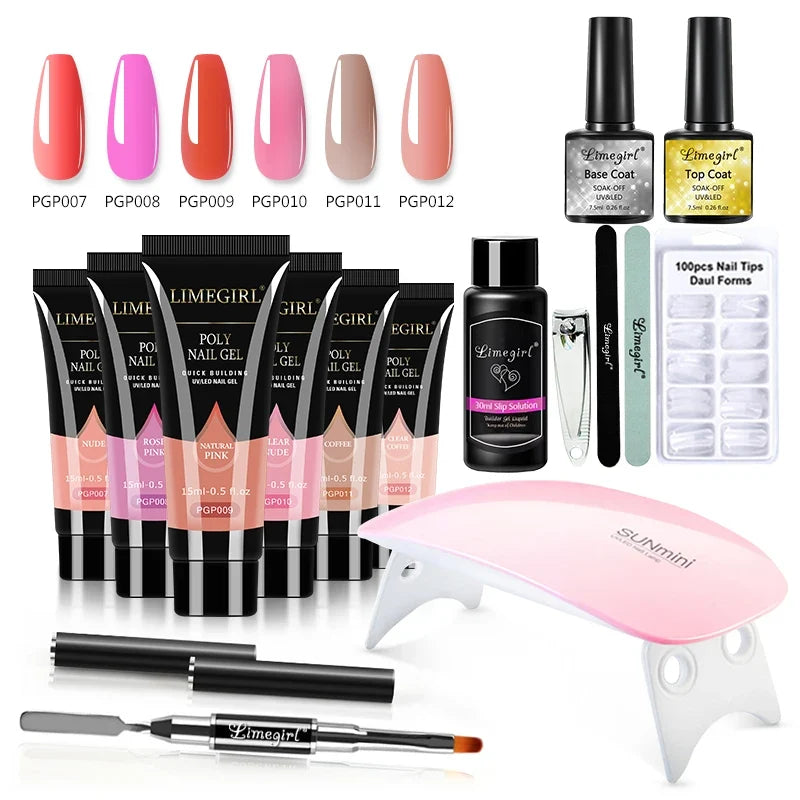 limegirl 15ml Extension Nail Gel Set 6W LED Lamp Full Manicure Set Finger Extend Mold Nail Kit All For Quick Extension Tool Kit