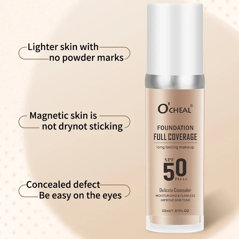 O‘CHEAL 50PA+++ Liquid Foundation Cream Lasting Coverage Makeup Concealer Moisturizing Bright Skin Tone Hydrating Beauty Cream