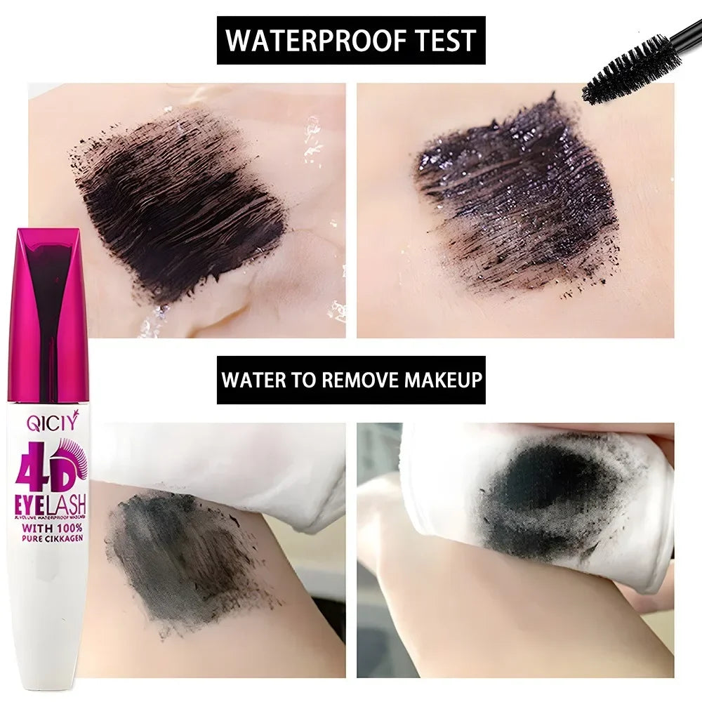 4D Mascara Black Waterproof Extra Long Volume Lasting Smudge-Resistant Natural Curling Mascara Novice Quick Start Big Eye Makeup