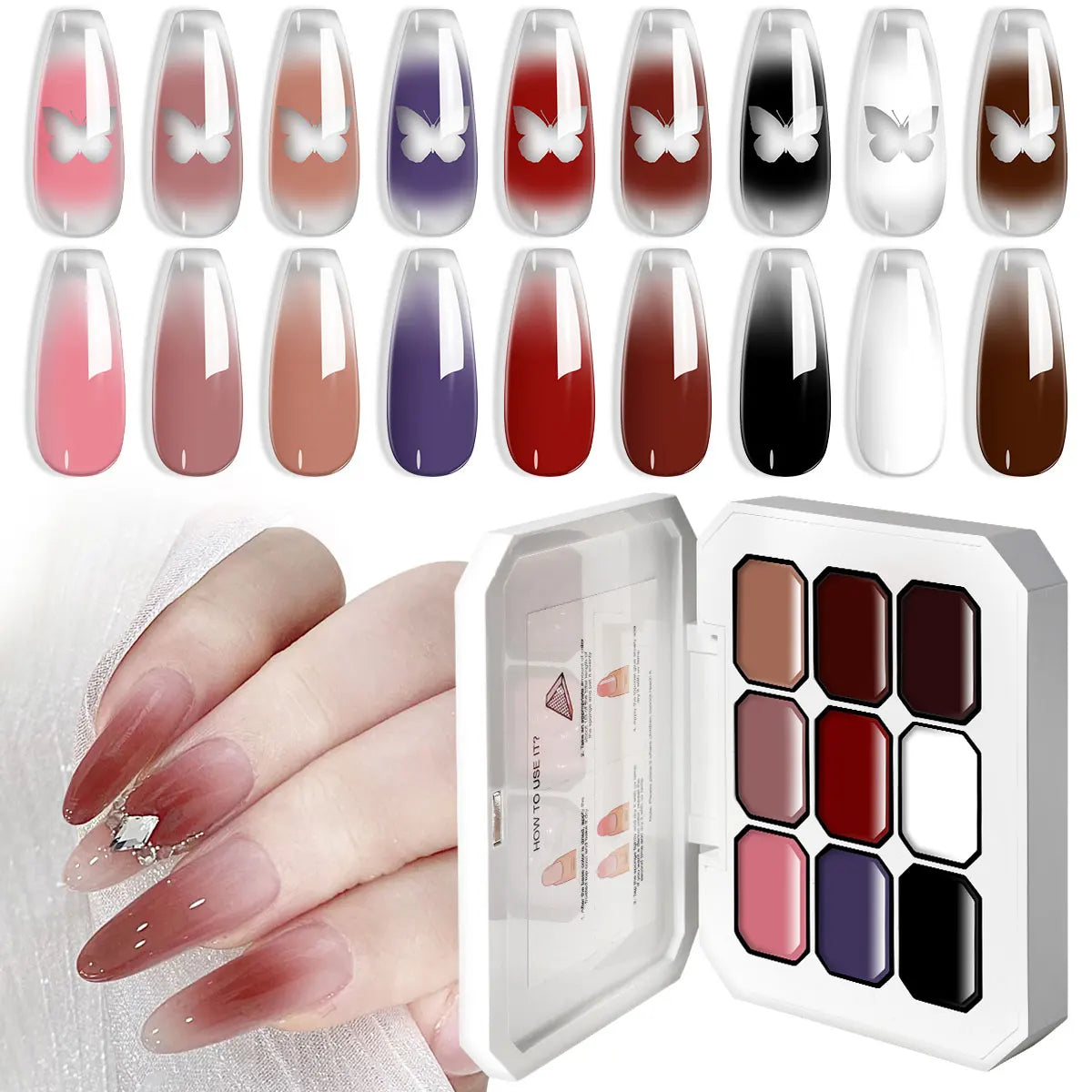 LIMEGIRL 9 Color Gradient Painting Gel Nail Art Gradient Color DIY Design Gel Quick Flower Paint Engraving Gel Nail Polish