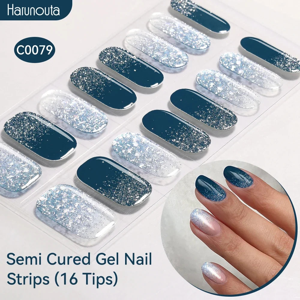 Gradient Auroras Semi Cured Gel Nail Strips Sparkly Shinning DIY Gel Polish Stickers for Nails Works with UV/LED Nail Lamps