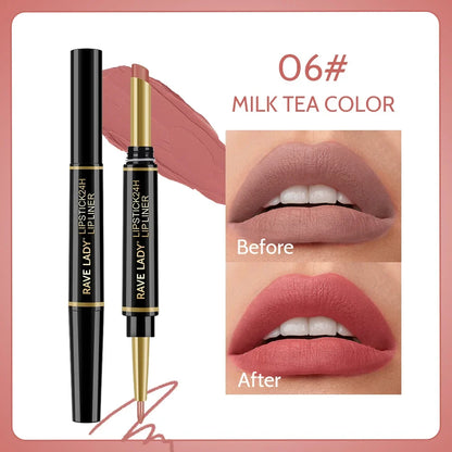 Rave Lady 2 IN 1 Matte Lipstick Lipliner Pencil 6 Color Christmas Gift Waterproof Lipstick Sexy Red Long Lasting Lipliner Makeup