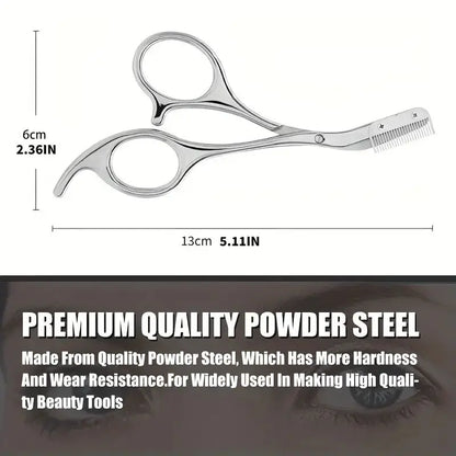 Stainless Steel Eyebrow Trimmer Scissors & Comb Set - Precision Grooming Tool for Men and Women - Effortless Hair Removal