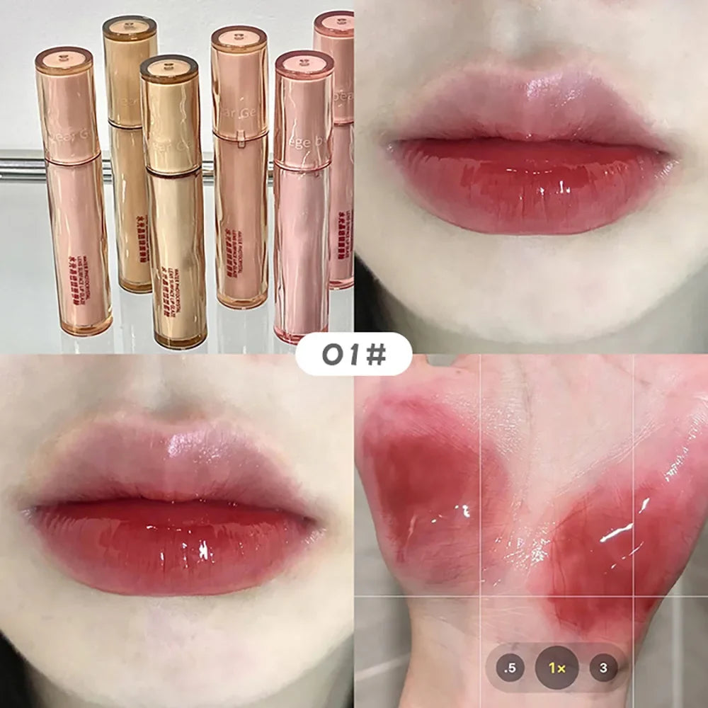 Gege Bear Crystal Lip Glaze Mirror Juicy Finish Non Sticky Moisturizing Dry Lips Plumping Lip Gloss Korean Style