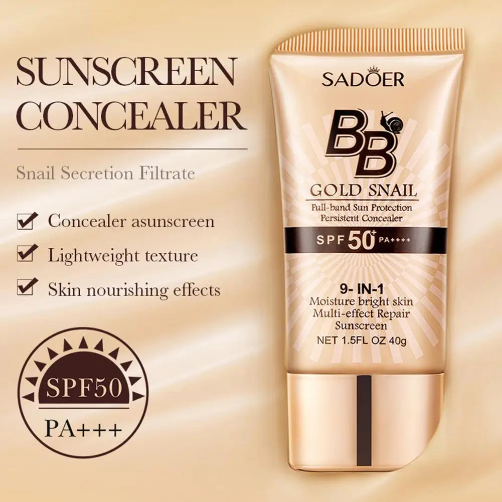 Gold Snail Sunscreen BB Cream Protector Facial Sun Block SPF50 BB Cream Isolation Lotion Concealer Facial Moisturizer