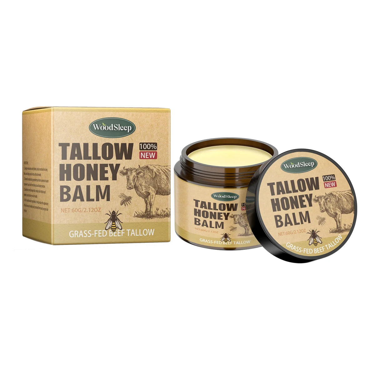 Whipped Beef Tallow and Honey Balm Skin Face Moisturizer Fast Absorption Grass Fed Grass Finished Organic Face Cream Body Lotion
