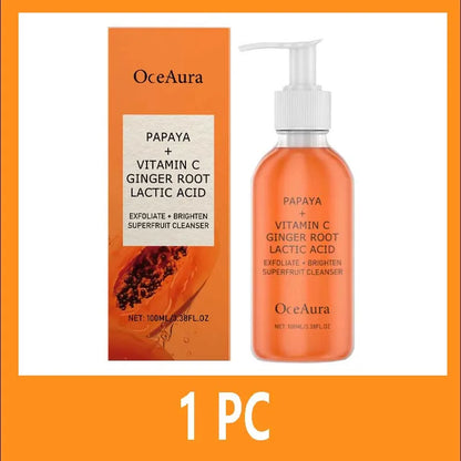Oceaura Papaya Facial Cleanser Exfoliating Oil Control Deep Cleaning Pore Shrinking Blackhead Remover Dirt Brightening Face Wash