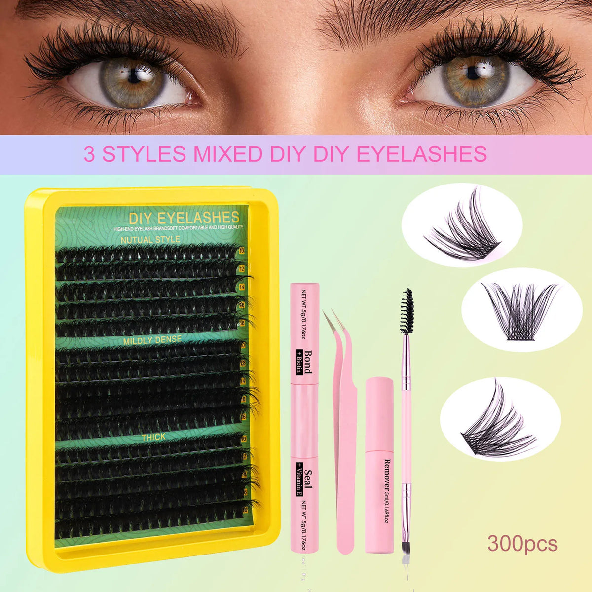 Lash Clusters Kit Natural, 10-16MM Spiky Volume Cluster Eyelash Extensions, Lash Extension Kit Fairy Individual Lashes Cluster 3