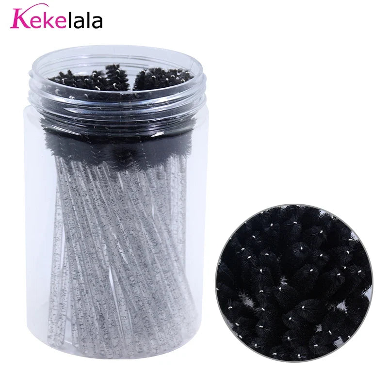 50Pcs/Bottle Eyelash Extension Brushes With Container Eyebrow  Eye Lash Mascara Wands Spoolies In Case Wholesale