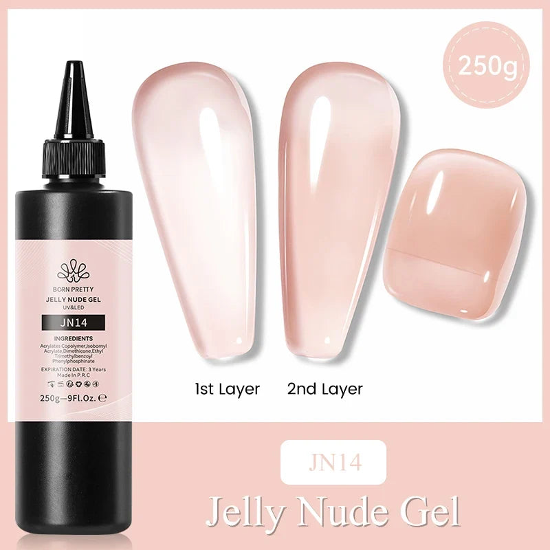 BORN PRETTY 250g Pure Black White Color Gel Nail Polish Semi Permanent Jelly Nude Gel Refilled Package Soak Off UV LED Gel