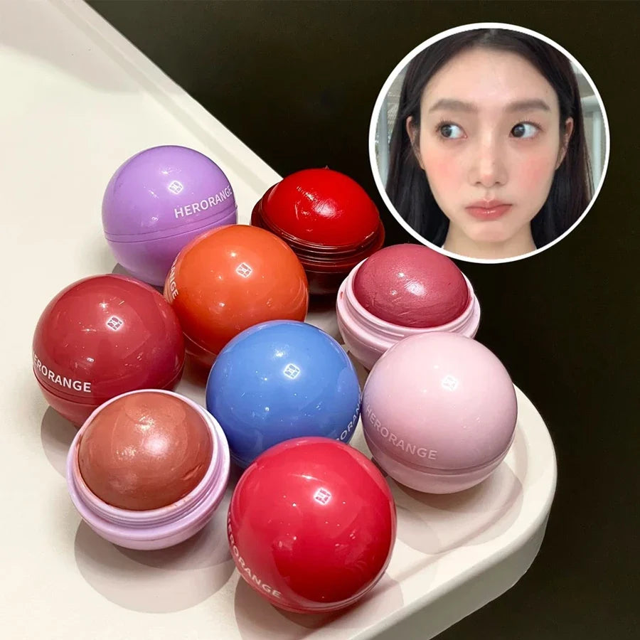 Herorange Peach Ball Cloud Velvet Blush Cream, Fine Powder Texture, Natural Three-Dimensional Effect, Brightening and Color-Enhancing, Dewy Blush, Long-Lasting Makeup, Suitable for Autumn and Winter