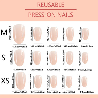 150Pcs Gradient Nude Short Almond Fake Nails XS/S/M Size Glossy Full Cover Press On Nail for Women Daily Wear False Fingertips