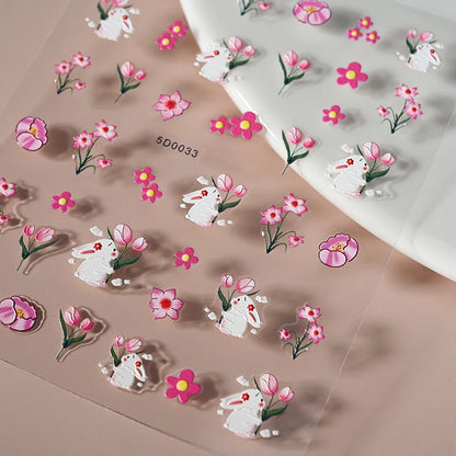 1Pcs 5D Lovely Panda Nail Stickers Cartoon Rabbit/Flower/Animal Self Adhesive Nail Art Decals Y2K Manicure Decorations Sliders *