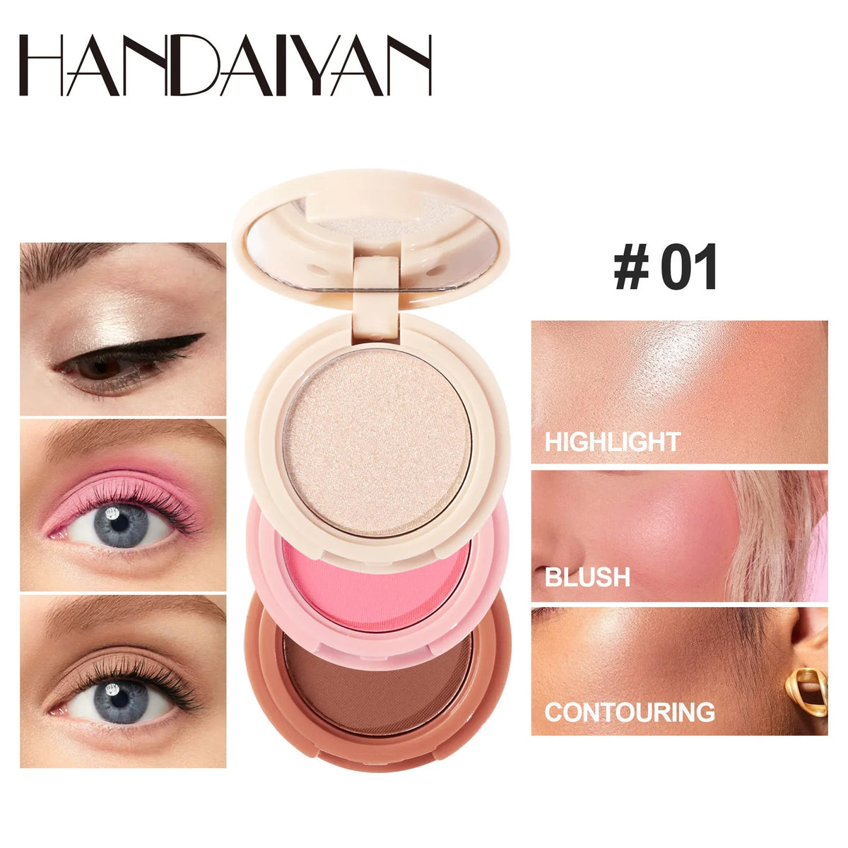 3 in 1 Multifunctional Matte Highlighter Contour Blush Palette Pearly Shiny Face Powder Cosmetics for Professional Makeup