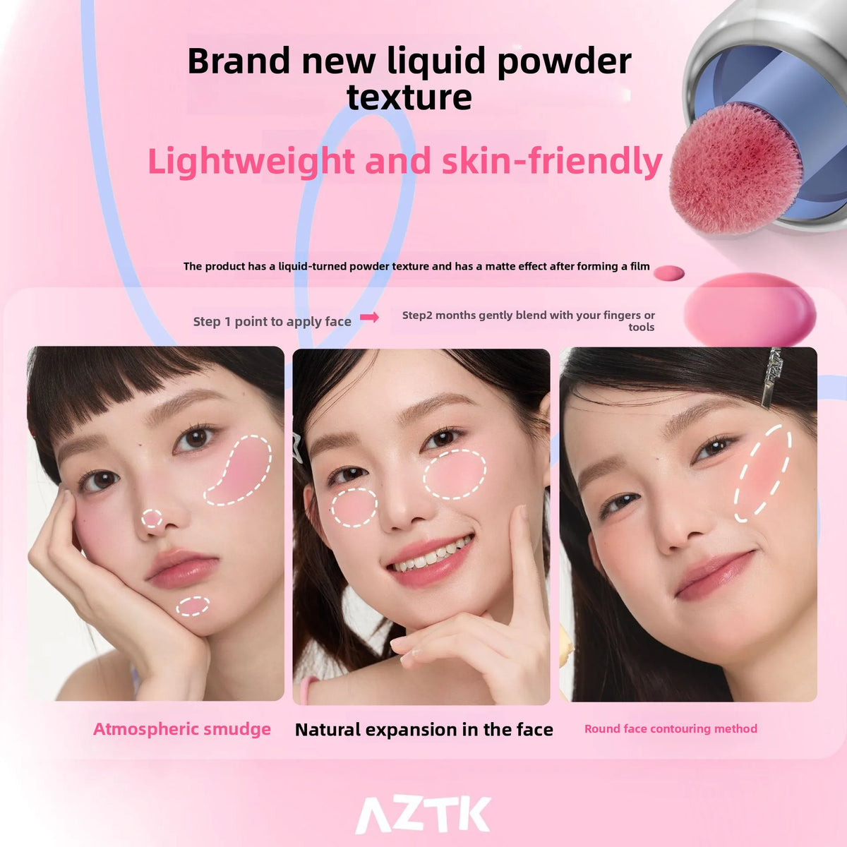 AZTK Liquid Blush Highlighter Contour Stick - Creamy Matte Natural Flush,Face Sculpting & Lifting Effect,Long Lasting Cheek Tint