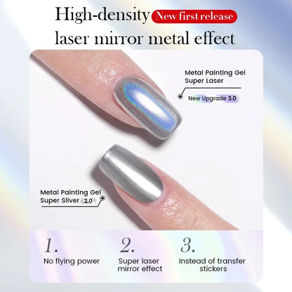 BORN PRETTY 5ml Super Laser Bright Metallic Painting Gel Soak Off Gel Nail Polish Flower Drawing Silver Mirror Glitter UV Gel