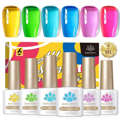 BORN PRETTY 6pcs Crystal Amber Gel Nail Polish Set Jelly Pink Nude Winter Semi Permanent Soak Off UV LED Varnish Manicure Kits
