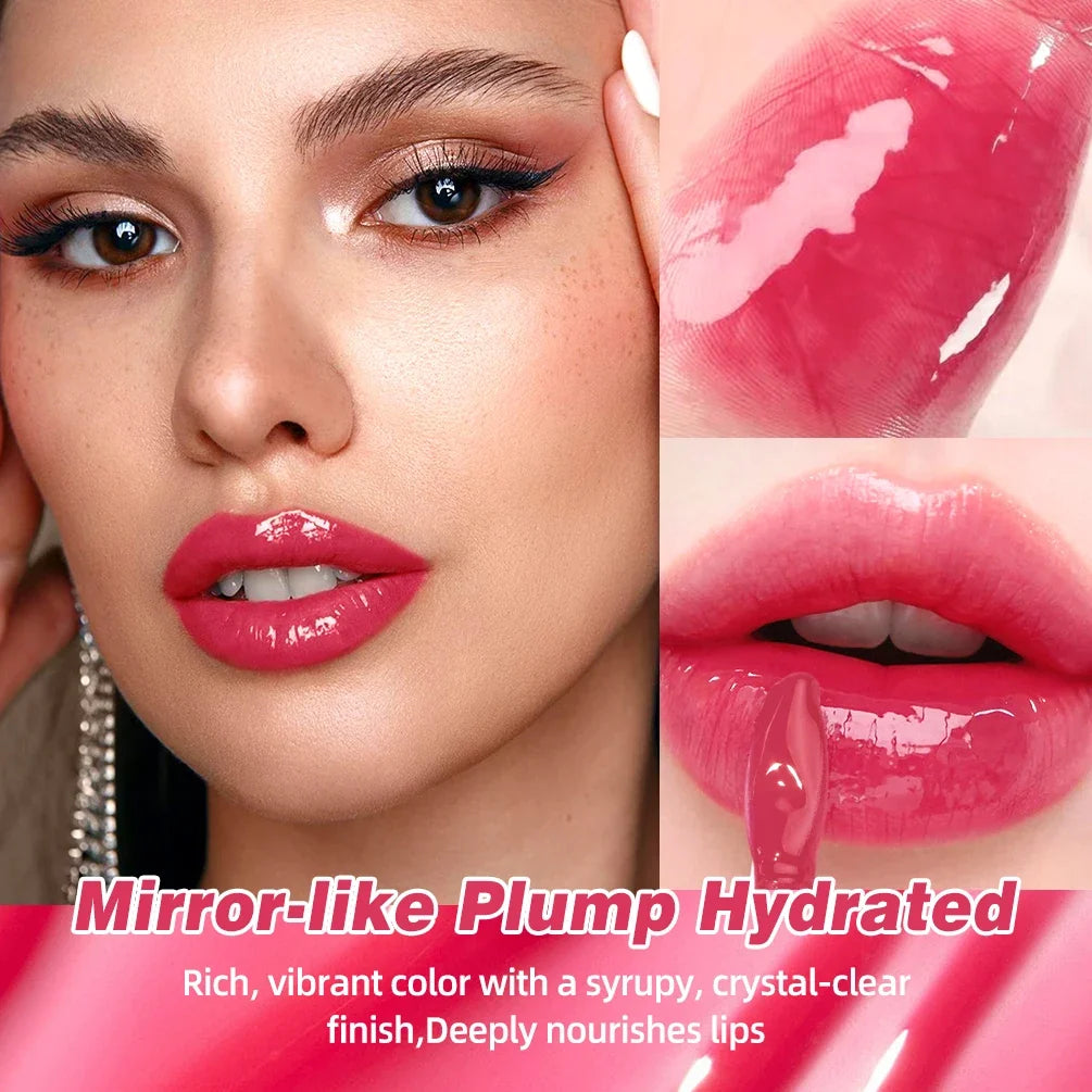 QIBEST Mirror Pearl Jelly Lipgloss Moisturizing Lasting Lipstick Hydrating Lightweight Lip Glaze Watery Crystal Lip Tint Makeup