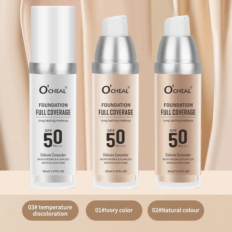 O‘CHEAL 50PA+++ Liquid Foundation Cream Lasting Coverage Makeup Concealer Moisturizing Bright Skin Tone Hydrating Beauty Cream
