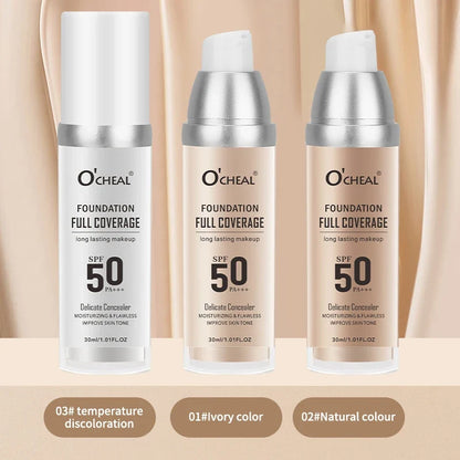 O‘CHEAL 50PA+++ Liquid Foundation Cream Lasting Coverage Makeup Concealer Moisturizing Bright Skin Tone Hydrating Beauty Cream