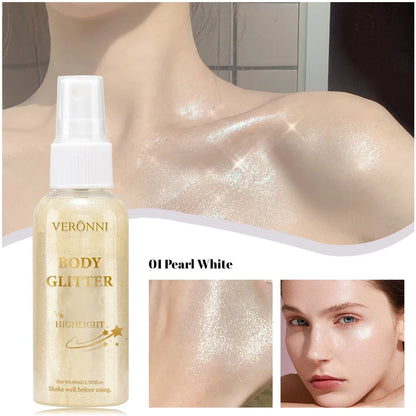 Liquid Shimmer Body Highlighter Oil Makeup,Glitter Spray Oil Lotion,Full Body & Face Glow-Up Liquid Lotion for All Skin Type
