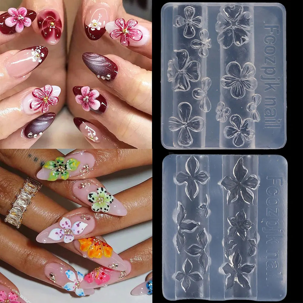 2/3pcs Relief Lily Flowers Nail Carving Mold 3D Silicone Hibiscus Flowers Petals Modeling Templates Clear Resin Epoxy Nail Tools