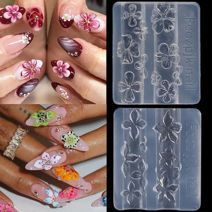2/3pcs Relief Lily Flowers Nail Carving Mold 3D Silicone Hibiscus Flowers Petals Modeling Templates Clear Resin Epoxy Nail Tools