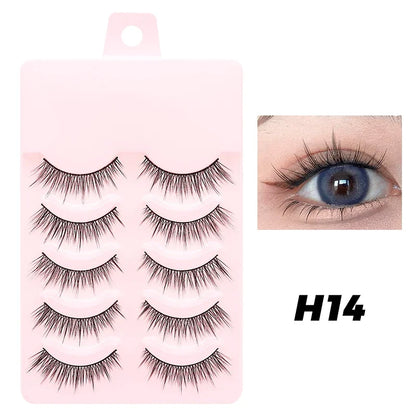 DINGSEN 5 Pairs Manga Lashes Eyes Lashes Soft Natural Long Eyelashes Fake Lashes Anime Wispy Strip False Eyelashes Makeup