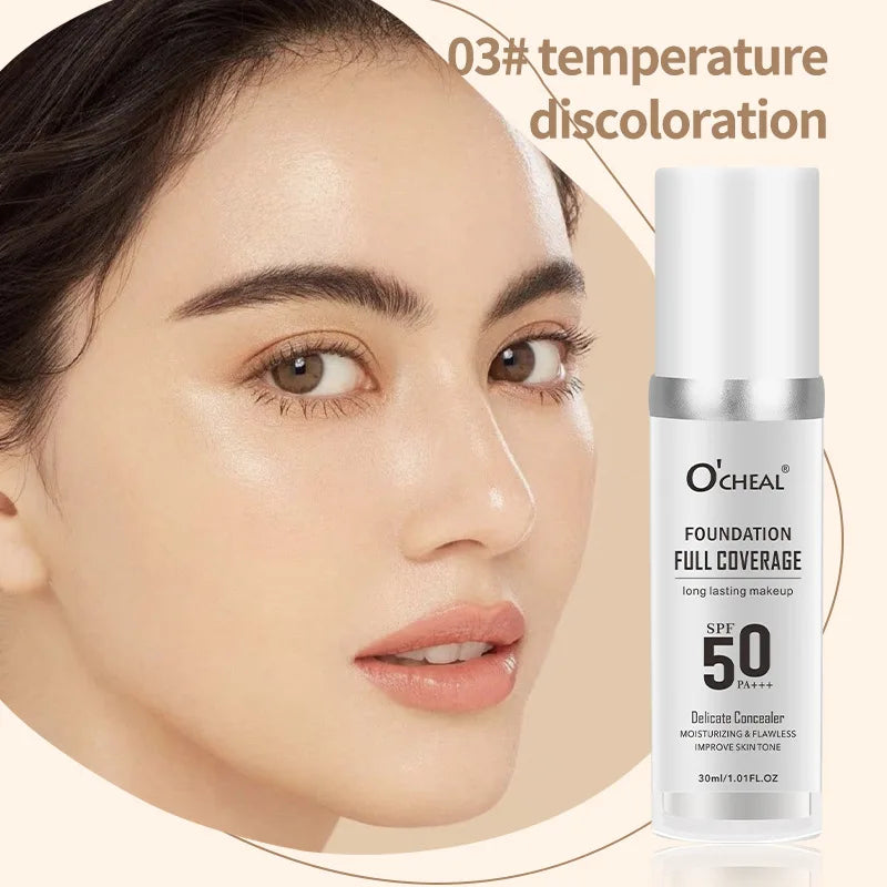 Color Changing Liquid Foundation,Waterproof Concealer,Full Coverage Moisturizing Oil-Control Whitening Cosmetics Lasting Makeup